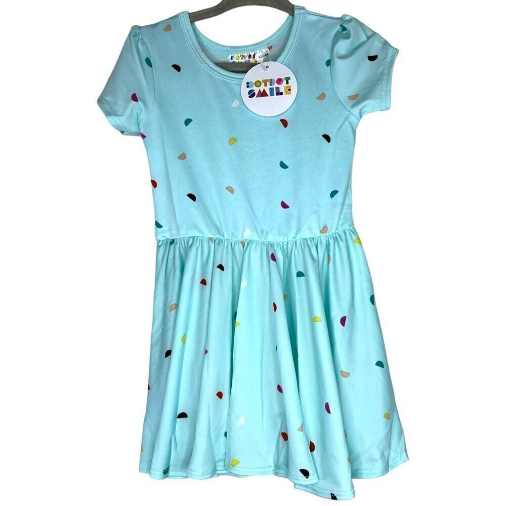 NEW Dot Dot Smile Blue Multicolor Half Moons Cap Sleeve Dress 12-24M